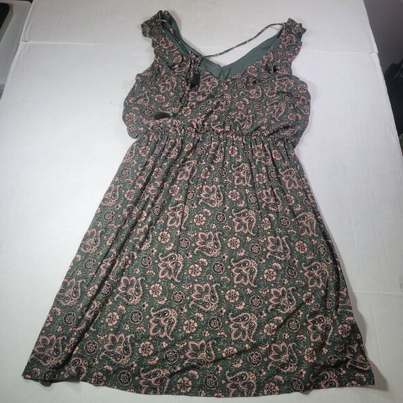 Ann Taylor Loft Floral Print Green Sleeveless A-Line Dress Size M - Picture 7 of 9